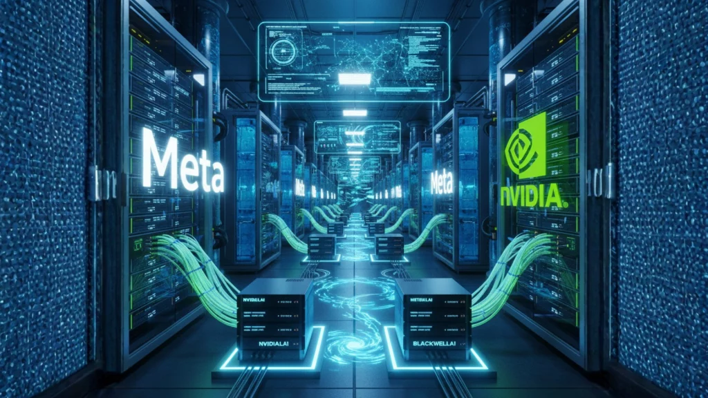 Infraestructura de IA - chips NVIDIA H100 y servidores de Meta - centro de datos avanzado