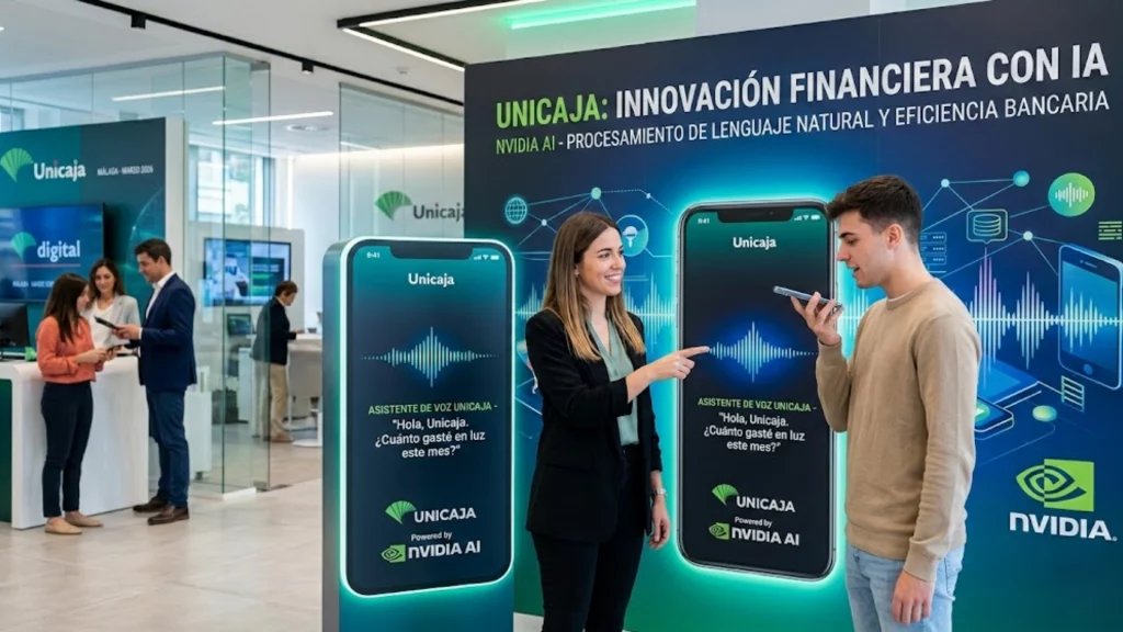 Asistente de voz de Unicaja - interfaz de app móvil con inteligencia artificial de NVIDIA - banca digital