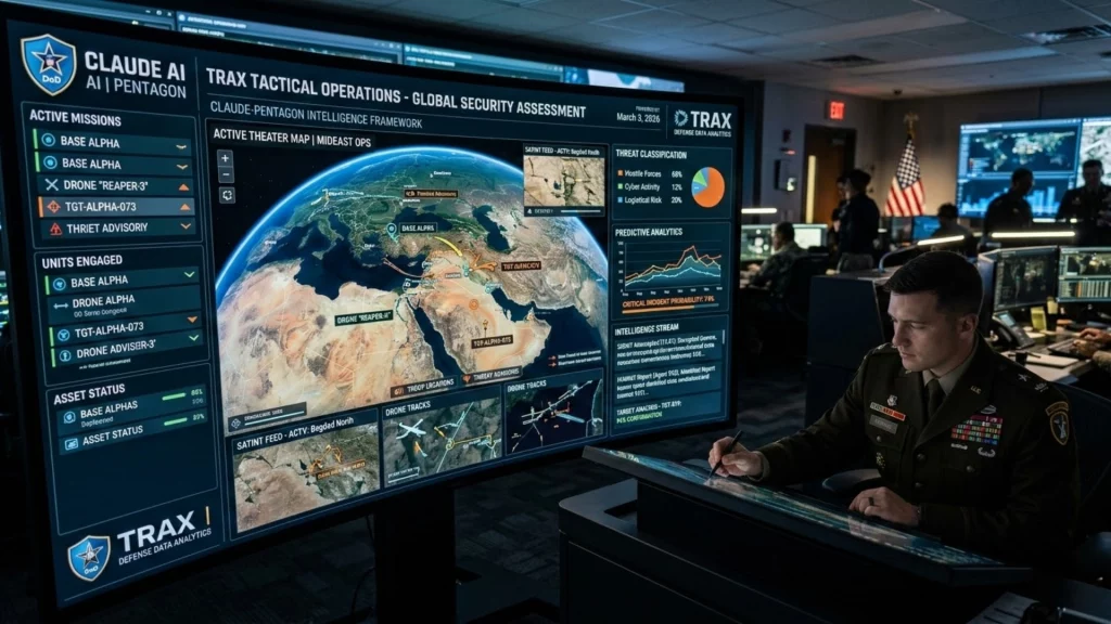 Claude AI Pentágono - pantallas de análisis militar - sistema táctico de defensa