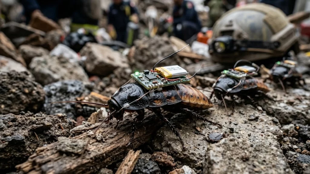 Cucarachas con módulos electrónicos - insecto biobot con sensores - tecnología de rescate