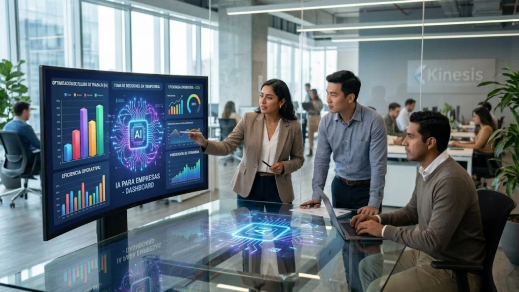 IA para empresas - análisis de datos y automatización en oficina moderna