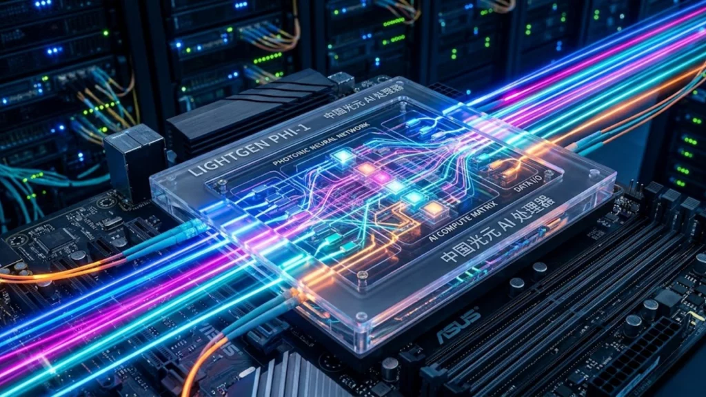 Procesador fotónico LightGen - chip brillante iluminado - innovación IA
