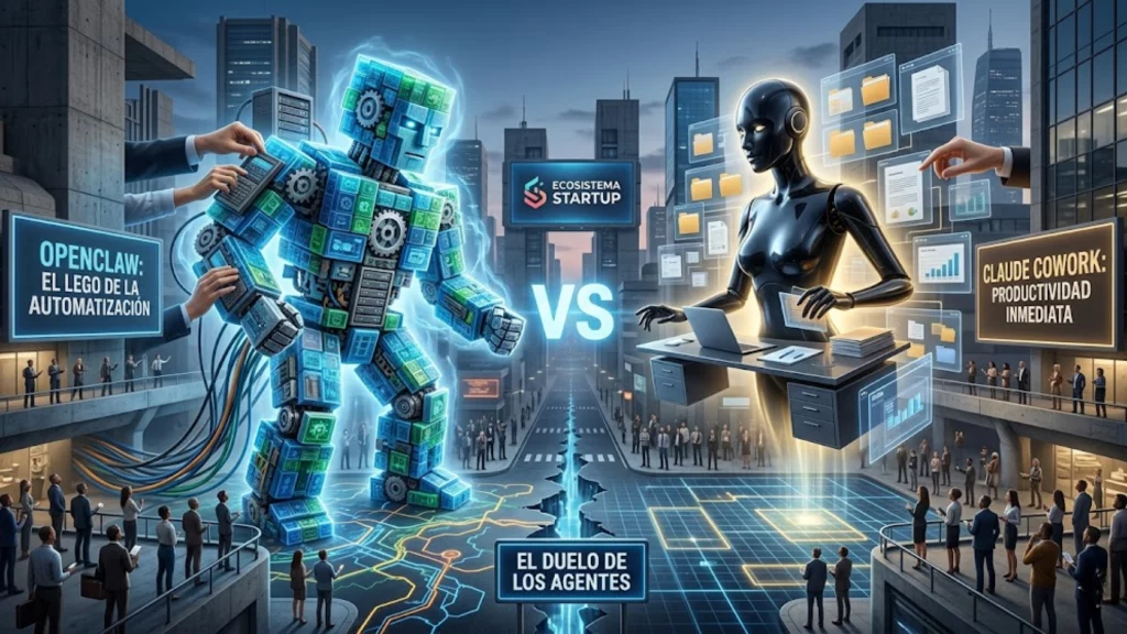 Comparativa entre los agentes de inteligencia artificial OpenClaw y Claude Cowork para productividad empresarial.
