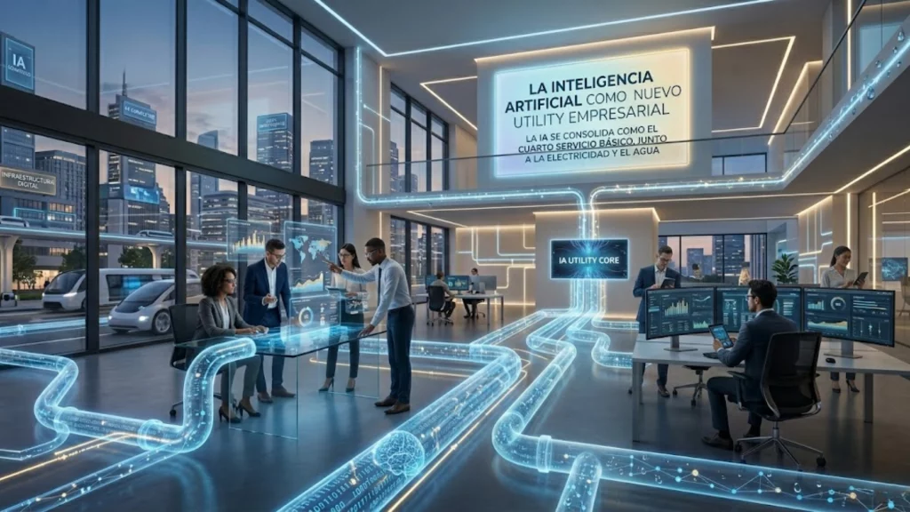 Representación de la inteligencia artificial como un servicio esencial de infraestructura empresarial.